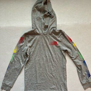 Adidas Boys' Rainbow Sleeve Long Sleeve Hooded Tee - Gray - Size M (10/12)